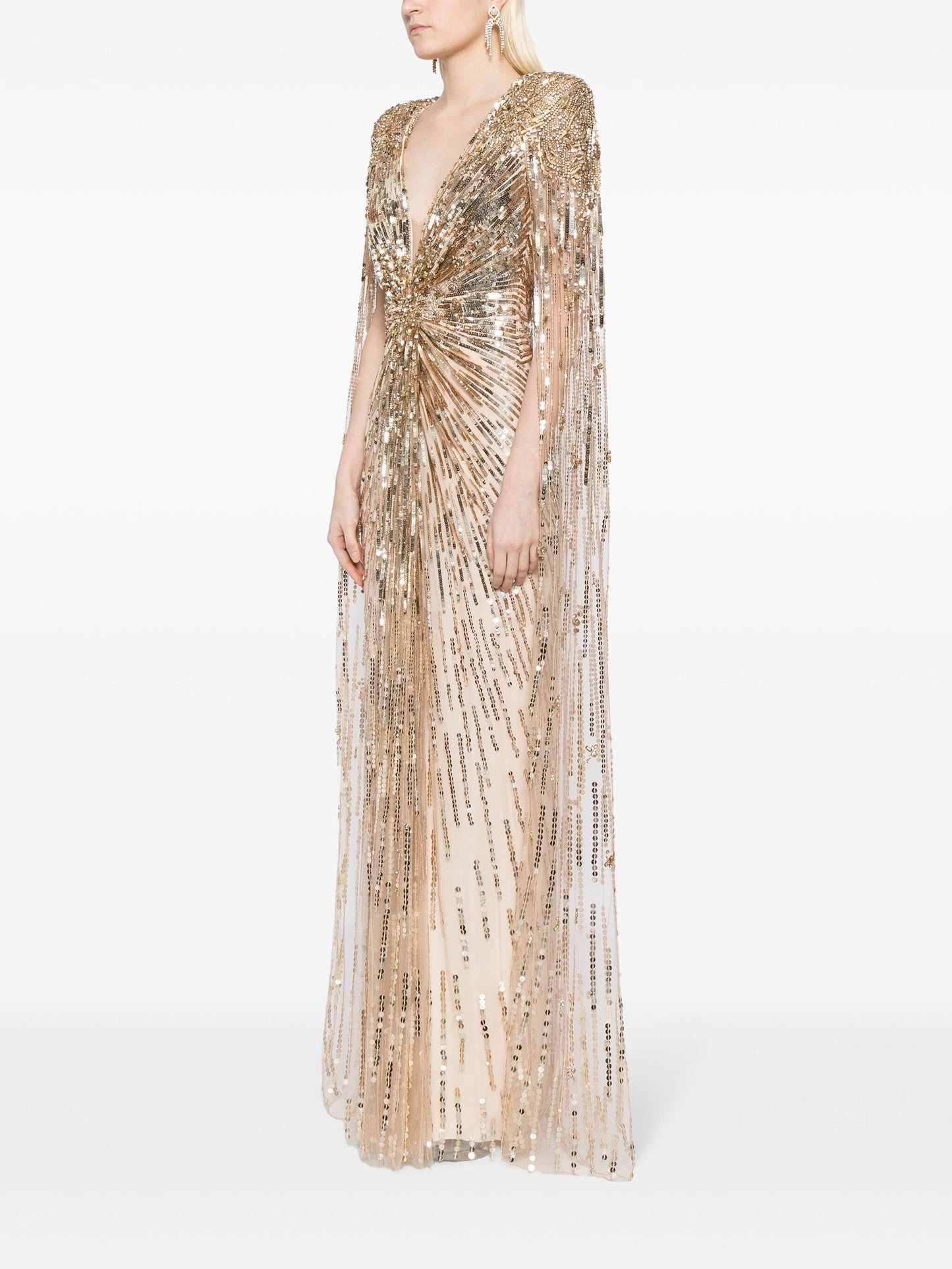 Jenny Packham Gold Rush Sequined Cape Gown | iBrandZone