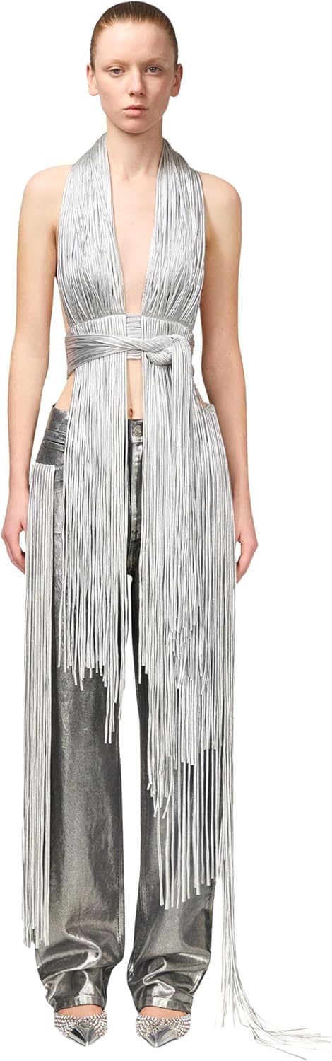 Metallic Fringe Halter Top