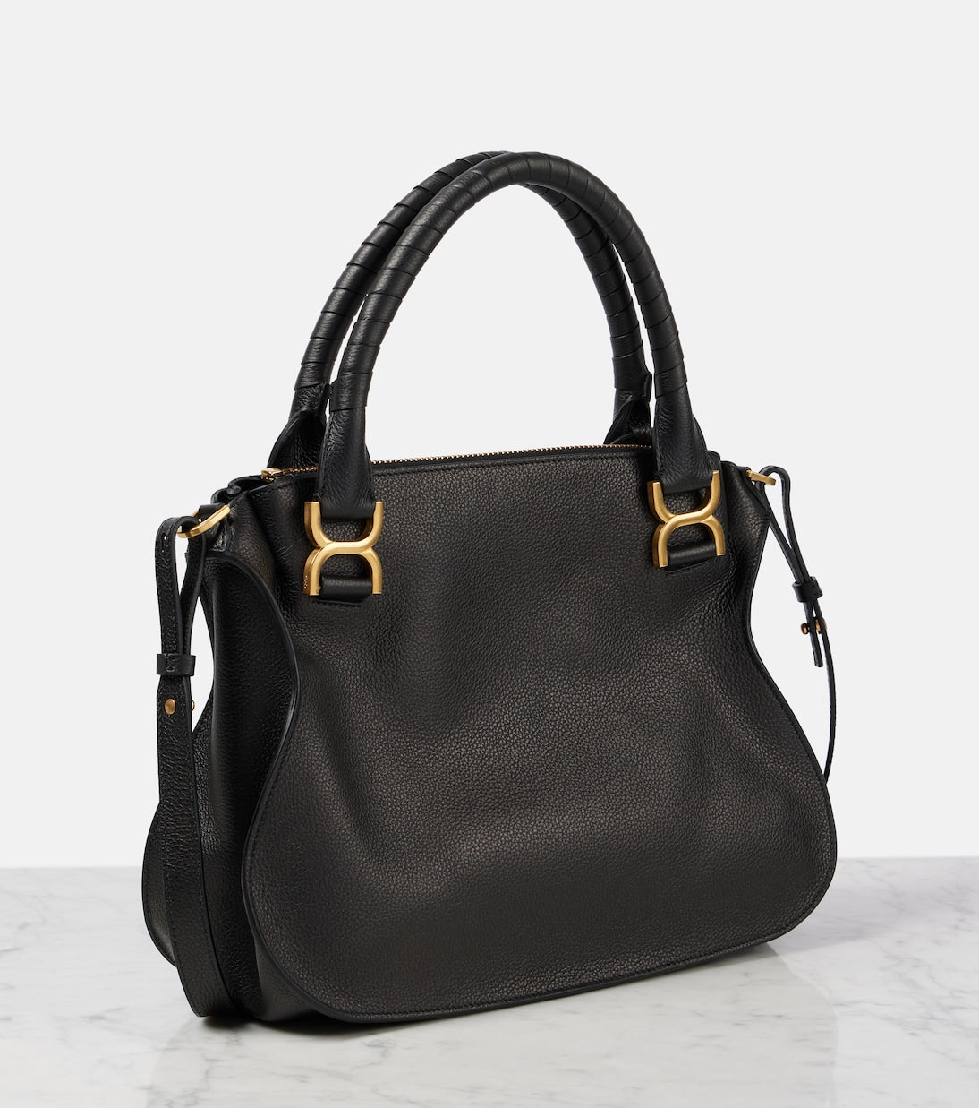 Marcie Medium leather tote in black - Chloe | iBrandZone