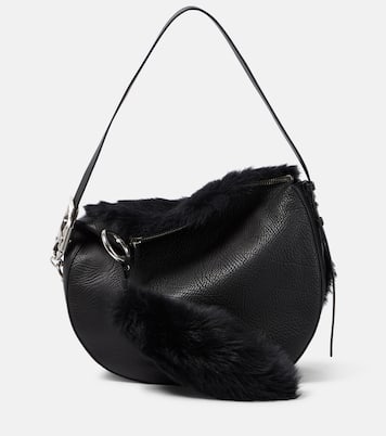 Knight Medium leather and shearling shoulder bag in black - Burberry | iBrandZone