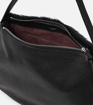 Knight Medium leather and shearling shoulder bag in black - Burberry | iBrandZone