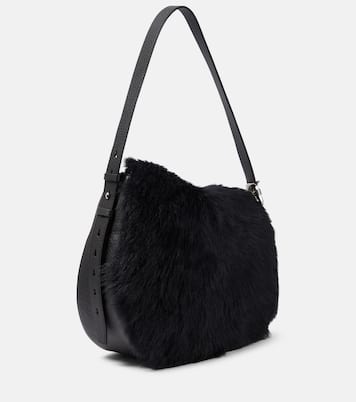 Knight Medium leather and shearling shoulder bag in black - Burberry | iBrandZone