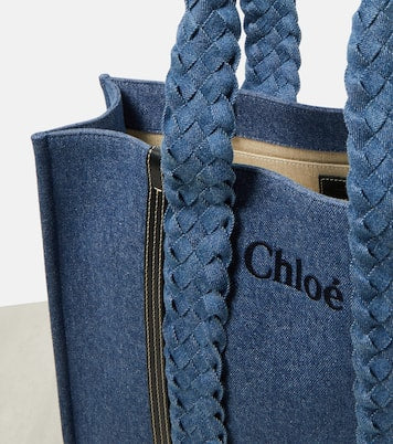 Woody Medium denim tote bag in blue - Chloe | iBrandZone