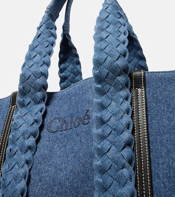 Woody Medium denim tote bag in blue - Chloe | iBrandZone