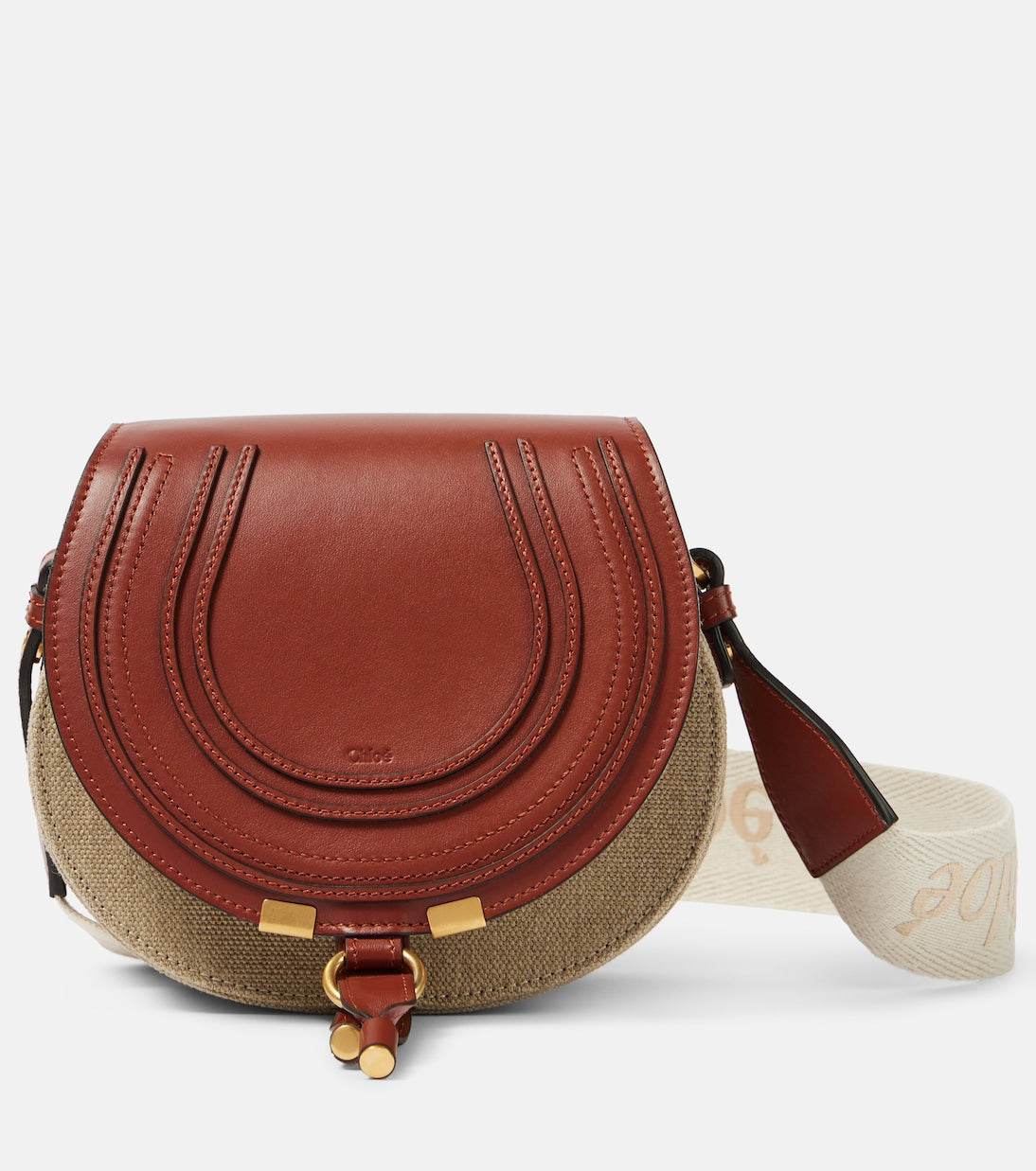 Marcie Small leather and canvas shoulder bag in brown - Chloe | iBrandZone