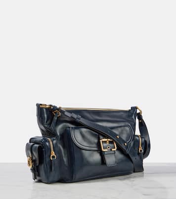 Camera Medium leather shoulder bag in blue - Chloe | iBrandZone