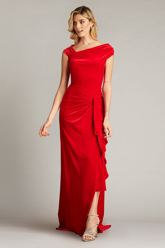 Cidra Velvet Waterfall Drape Gown by Tadashi Shoji - iBrandZone