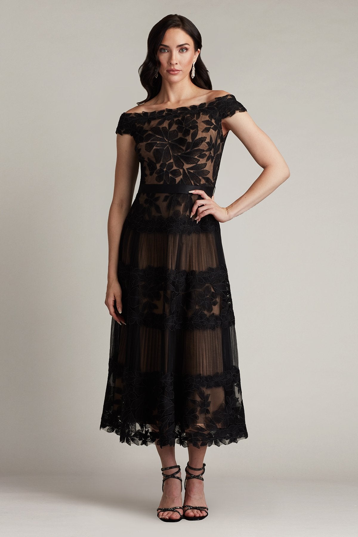 Adriane Floral Embroidered Tea-Length Dress by Tadashi Shoji - iBrandZone