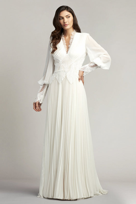 Yates Pleated Chiffon & Lace Gown by Tadashi Shoji - iBrandZone