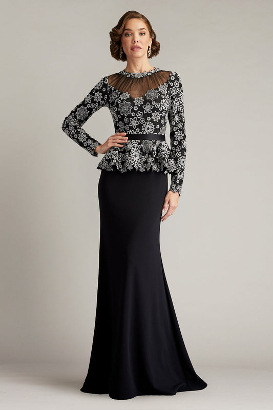 Lata Embroidered Belted Peplum Gown by Tadashi Shoji - iBrandZone