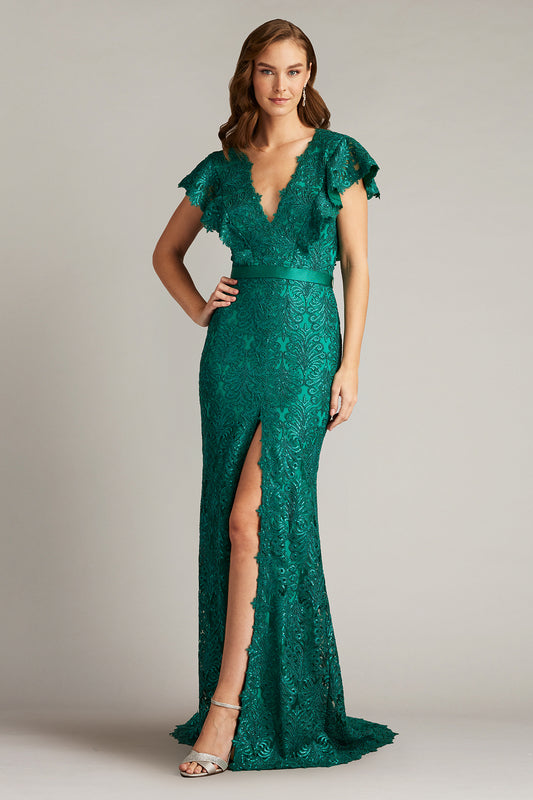 Keck Sequin Embroidered Flutter Sleeve Gown by Tadashi Shoji - iBrandZone