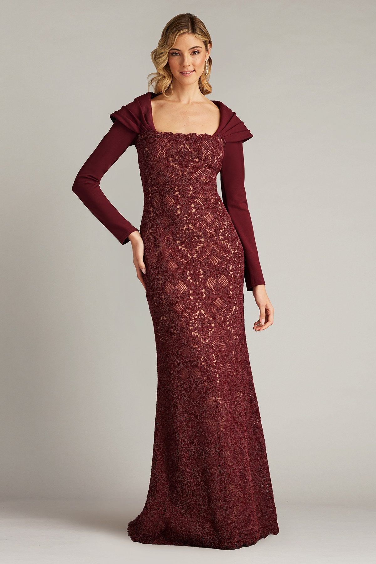 Ambar Embroidered Portrait Collar Gown by Tadashi Shoji - iBrandZone