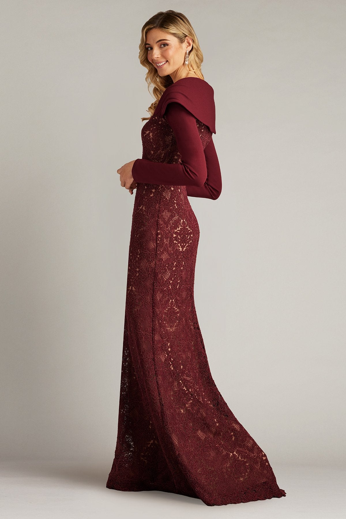 Ambar Embroidered Portrait Collar Gown by Tadashi Shoji - iBrandZone